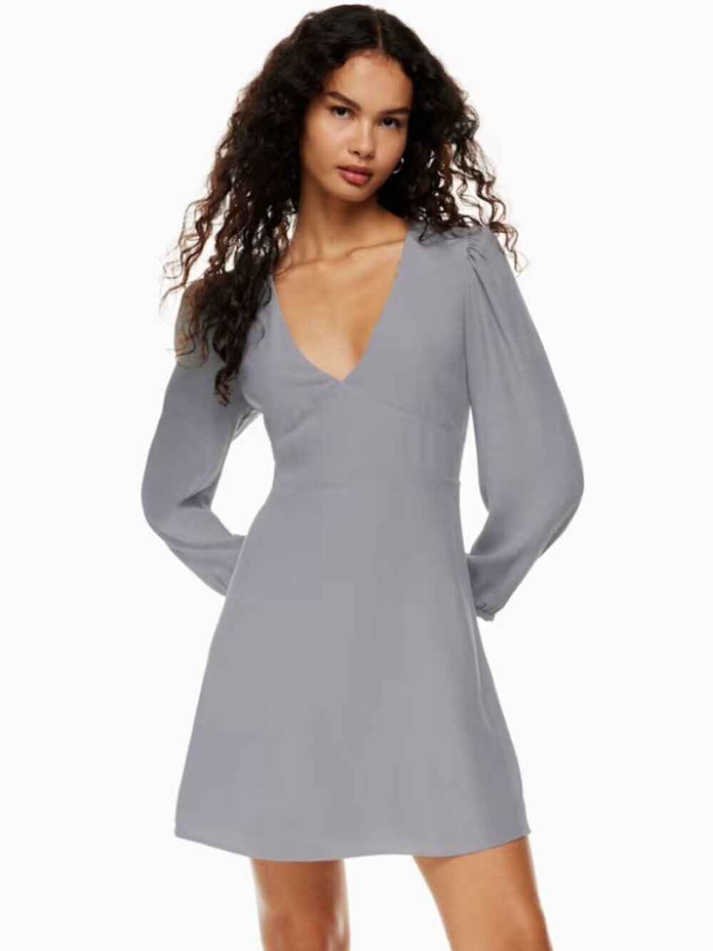 Aritzia Sunday Best Grayson Dress Deep V-neck Mini Gray Party Casual Size 6